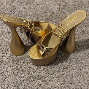 EGO Metallic Gold Snake Print Platforms